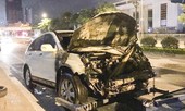 Ô tô kéo lê xe máy trên làn buýt nhanh rồi bốc cháy ngùn ngụt