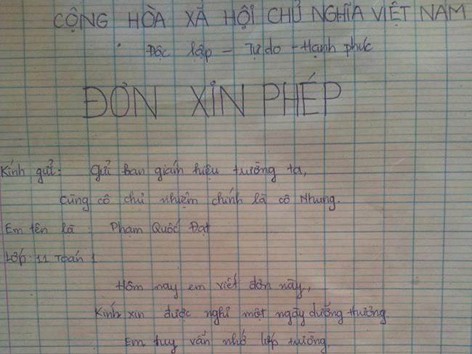Xôn xao đơn xin nghỉ học bằng…thơ Xôn xao đơn xin nghỉ học bằng…thơ