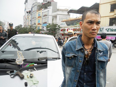Phóng ô tô, 'thủ' hàng nóng đi bát phố Đối tượng Nguyễn Anh Tuấn và tang vật bị thu giữ