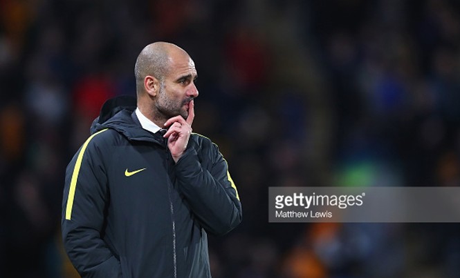 Pep Guardiola: 'Man City khó đua vô địch' Than khó song HLV Guardiola vẫn hy vọng Man City có thể đăng quang vào cuối mùa giải. Ảnh: GETTY IMAGES.