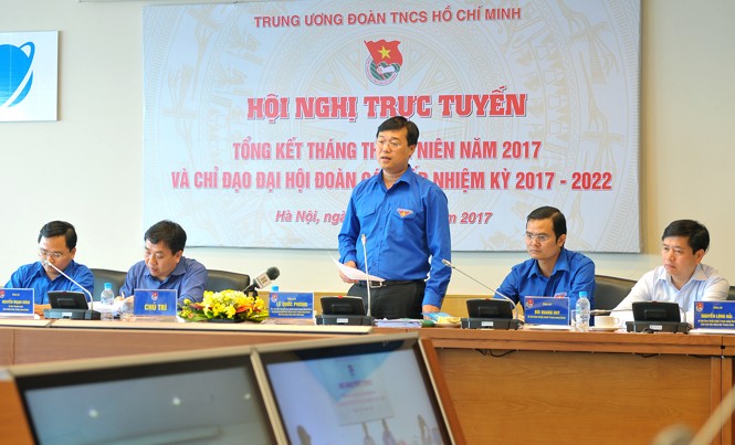 Tháng Thanh niên 2017: Nhiều hoạt động mới, lan tỏa trong xã hội Bí thư thứ nhất T.Ư Đoàn Lê Quốc Phong phát biểu tại hội nghị. Ảnh: Xuân Tùng.