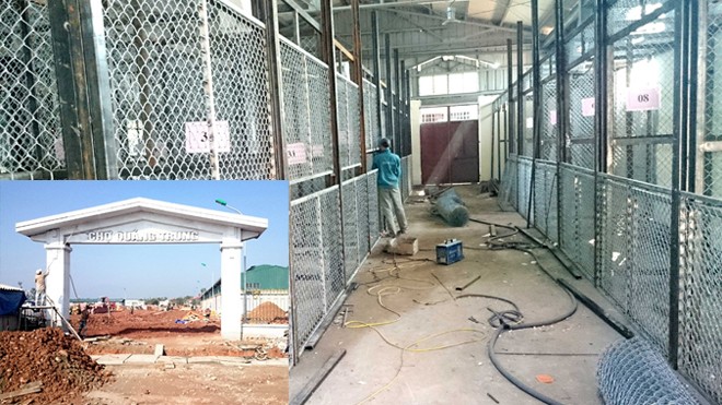 Huyện quyết chuyển đến chợ mới Khu chợ mới Quảng Trung đang khẩn trương xây dựng để hoàn thành các hạng mục chính trong đêm 14/1 (ảnh to). Đa số tiểu thương không muốn sang chợ mới vì cho rằng các ô quầy quá nhỏ, tối đa chỉ có 3,6m2 (ảnh nhỏ)