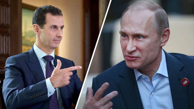 Vì sao Nga nhất quyết bảo vệ Tổng thống Syria Bashar al - Assad? Tổng thống Nga Vladimir Putin (phải) giúp Tổng thống Syria Bashar al-Assad tiếp tục tại vị sau hơn 6 năm nội chiến đẫm máu. Ảnh: Huffington Post