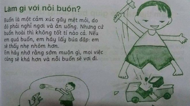Sao lại dạy con trẻ vượt qua nỗi buồn bằng... đập phá? Phụ huynh lo ngại về cách dạy trẻ nhỏ giải tỏa nỗi buồn bằng bạo lực trong sách Phép lịch sự. Ảnh chụp màn hình.