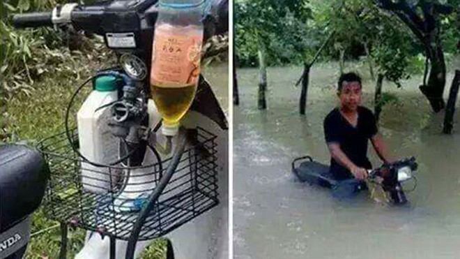 Xe máy lội nước tài tình như tàu ngầm Mẫu xe chế đặc biệt để lội nước