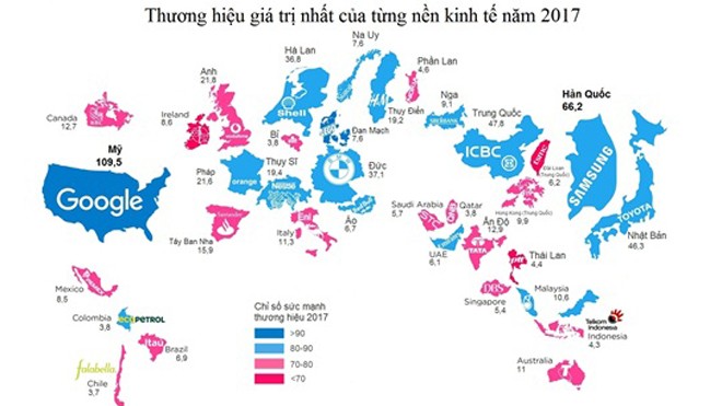 Những thương hiệu 'đáng tiền' nhất của các nước năm 2017 Bản đồ các thương hiệu giá trị nhất thế giới theo từng nền kinh tế