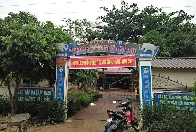 Nghi vấn trường mầm non dùng 'gà nhiễm dịch' làm thức ăn cho học sinh Trường mầm non xã Thọ Sơn nơi xảy ra sự việc.