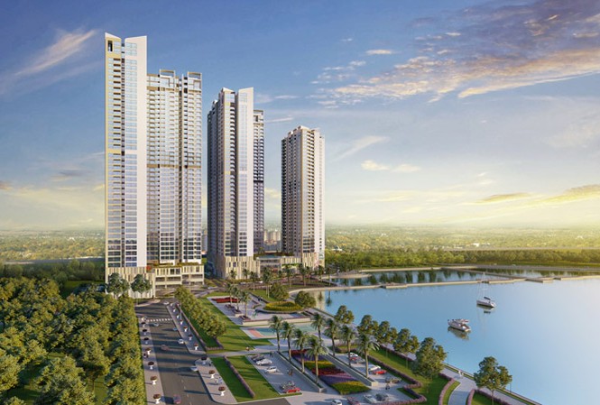 Tòa S3 với tầm nhìn đẹp nhất dự án bên hồ Tòa S3 (đầu tiên từ trái qua) có khoảng nhìn rộng thoáng trực diện hướng thẳng hồ điều hòa Yên Hòa