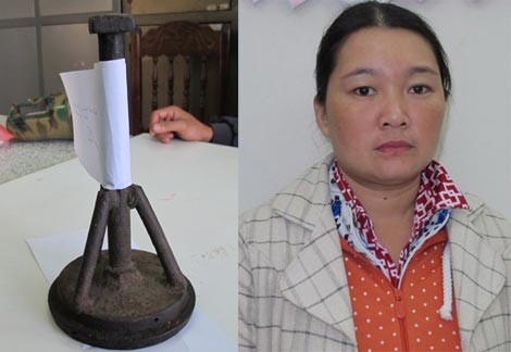 Công an viên bị vợ sát hại: 'Nếu không bị bạo hành thì gia đình không tan nát' Nguyễn Thị Thanh Trinh và cái đe sắt dùng để sát hại anh Tâm