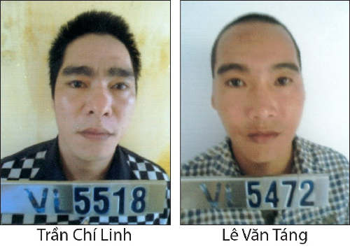 Hai phạm nhân phá cửa phòng tạm giam bỏ trốn Hai phạm nhân Linh và Táng - Ảnh: Công an huyện Vĩnh Lợi