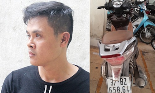 Bà bầu bóp cổ công an để em trai 'cướp' xe bị khởi tố Nguyễn Văn Chiến tại cơ quan điều tra và chiếc xe máy trong vụ án