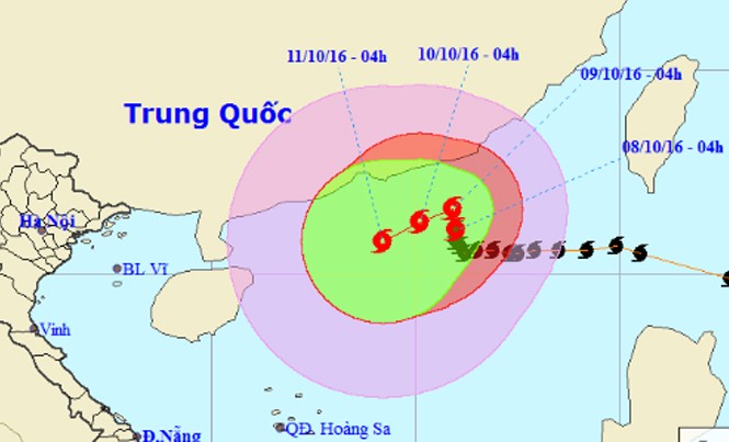 Bão số 6 tăng cấp, bẻ quặt hướng di chuyển Vị trí và dự báo đường đi của cơn bão số 6. Nguồn: Trung tâm dự báo khí tượng thủy văn Trung ương.