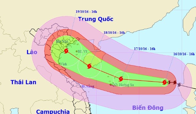 Bão giật cấp 17 tiến vào biển Đông Vị trí và dự báo đường đi của cơn bão số 7. Nguồn: Trung tâm dự báo khí tượng thủy văn Trung ương.