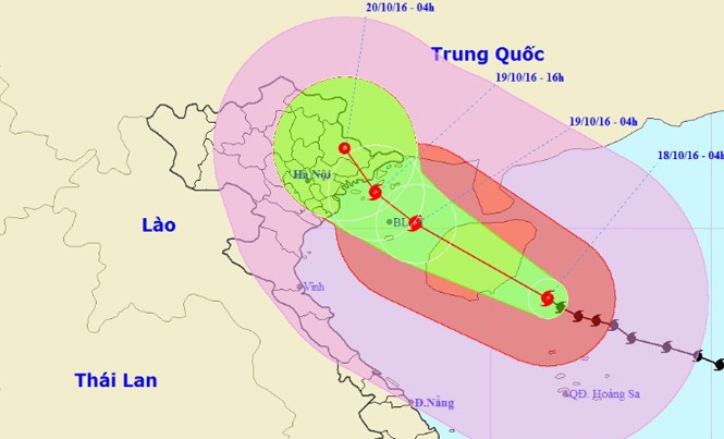 Bão số 7 giật cấp 13-14 tiến vào vịnh Bắc Bộ Vị trí và dự báo đường đi của cơn bão số 7. Nguồn: Trung tâm dự báo khí tượng thủy văn Trung ương.