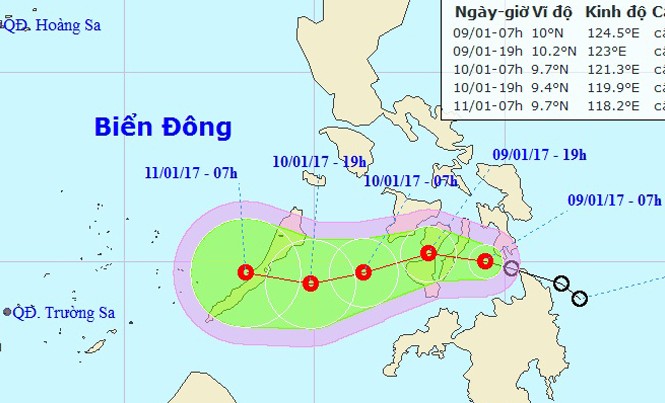 Áp thấp nhiệt đới áp sát Biển Đông, miền Bắc sắp có mưa lớn Vị trí và hướng di chuyển của áp thấp nhiệt đới. Ảnh: NCHMF.