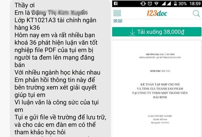 Nhiều luận văn tốt nghiệp của sinh viên bị bán trên mạng Một luận văn tốt nghiệp bị rao bán với giá 38.000 đồng.
