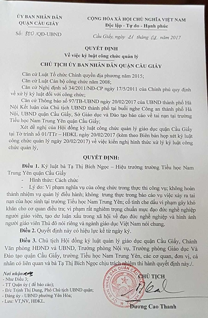 Hiệu trưởng, hiệu phó Nam Trung Yên vắng mặt trong buổi công bố cách chức - ảnh 2