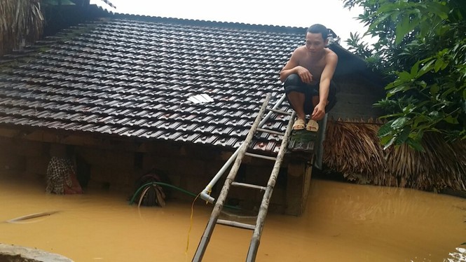 Xót xa hình ảnh người dân leo nóc nhà trốn lũ - ảnh 1