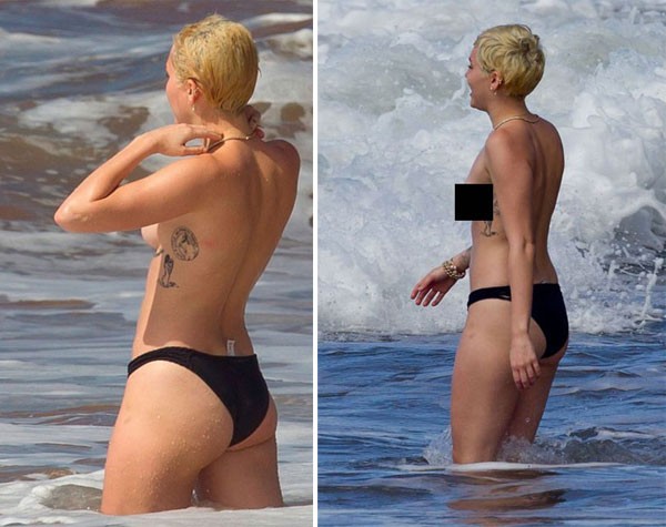 Lộ ảnh Miley Cyrus ngực trần tắm biển cùng người tình - ảnh 2