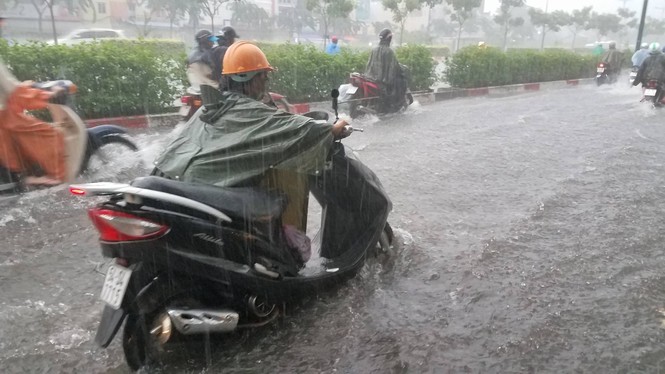 Đường phố Sài Gòn thành sông trong cơn mưa mù trời - ảnh 8