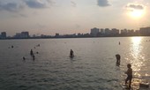 Người dân đổ ra Hồ Tây tắm, mặc cá chết bốc mùi tanh nồng 