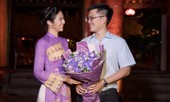 Chồng chưa cưới hiếm hoi lộ diện, tháp tùng Hoa hậu Ngọc Hân đi diễn áo dài