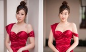 Hoa hậu Mỹ Linh diện váy cúp ngực đỏ rực khoe vai trần gợi cảm, trổ tài làm MC