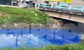 Nước kênh trong khu công nghiệp ở Bình Dương đổi màu xanh kỳ lạ
