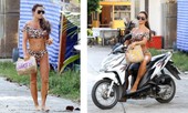 Katie Price mặc bikini, chân trần ‘cưỡi’ xe máy đi mua đồ ăn nhanh