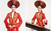Mỹ Linh mặc áo dài, đánh đàn bầu tại phần thi tài năng ở Miss World