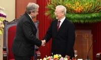 Tổng Bí thư Nguyễn Phú Trọng tiếp Tổng Thư ký LHQ António Guterres. (Ảnh: Như Ý)