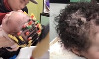 Phẫn nộ clip bé 1 tuổi bị bà đè ngửa, đổ hoá chất làm tóc xoăn ở tiệm làm đầu