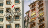 Thợ sơn chung cư hú vía khi dây treo giá đỡ bỗng đứt ở tầng 16, kết thúc may mắn bất ngờ