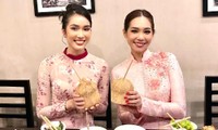Á hậu Phương Anh cùng Miss International 2019 Sireethorn Leearamwat mặc áo dài thưởng thức bún chả