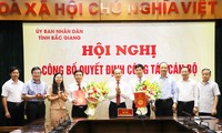 Phó Chủ tịch Thường trực UBND tỉnh Bắc Giang Mai Sơn trao Quyết định cho các đồng chí được bổ nhiệm, bổ nhiệm lại.