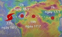 Đường đi của bão Sơn Tinh với sức gió tới 75km/h