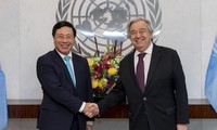 Phó Thủ tướng Phạm Bình Minh trong cuộc gặp Tổng thư ký Liên Hợp quốc Antonio Guterres. (Ảnh: Mofa)