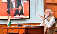Thủ tướng Ấn Độ Narendra Modi trong hội nghị trực tuyến với Thủ tướng Úc Scott Morrison ngày 4/6. (Ảnh: CNN) 