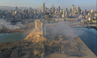 Vụ nổ san phằng một góc thủ đô Beirut. (Ảnh: AP)