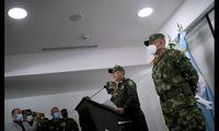 Các tư lệnh quân đội Colombia tổ chức họp báo ngày 9/7 để nói về việc lính đánh thuê tham gia vụ ám sát Tổng thống Haiti Jovenel Moise. (Ảnh: Reuters)
