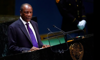 Tổng thống Guinea Alpha Conde phát biểu trước Đại hội đồng Liên Hợp quốc năm 2019. (Ảnh: Reuters)