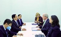Thủ tướng Phạm Minh Chính tại cuộc tiếp lãnh đạo Ngân hàng Thế giới. (Ảnh: VGP)