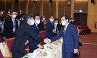 Bộ trưởng Bùi Thanh Sơn cùng các cán bộ ngoại giao tham dự Hội nghị Ngoại vụ toàn quốc lần thứ 20. (Ảnh: Như Ý)