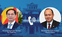 Bộ trưởng Ngoại giao Bùi Thanh Sơn và Bộ trưởng Ngoại giao Romania Bogdan Aurescu. (Ảnh: Mofa)