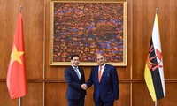  Bộ trưởng Ngoại giao Bùi Thanh Sơn và Bộ trưởng thứ hai Bộ Ngoại giao Brunei Darussalam Dato Erywan Pehin Yusof trong cuộc gặp ngày 7/9. (Ảnh: Mofa)