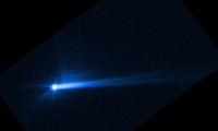 Hình ảnh vệt đất đá được tạo nên sau khi tàu vũ trụ của NASA đâm vào tiểu hành tinh Dimorphos do kính viễn vọng chụp ngày 8/10