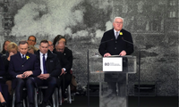 Tổng thống Đức Frank-Walter Steinmeier phát biểu tại lễ tưởng niệm. (Ảnh: AP)