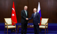 Tổng thống Nga Vladimir Putin và người đồng cấp Thổ Nhĩ Kỳ Tayyip Erdogan trong một cuộc gặp. (Ảnh: Sputnik)