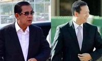 Thủ tướng Campuchia Hun Sen (phải) và con trai Hun Manet. (Ảnh: Khmer Times)