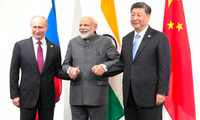 Lãnh đạo Nga, Ấn Độ và Trung Quốc tại thượng đỉnh G20 ở Osaka, Nhật Bản, năm 2019. (Ảnh: Sputnik)